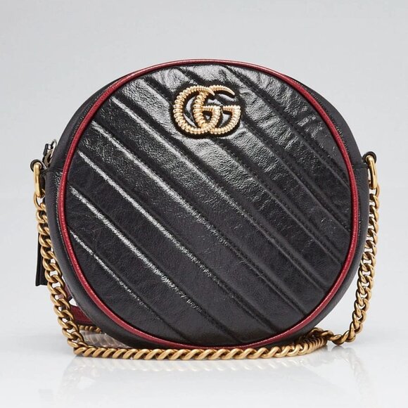 Gucci Quilted Leather Torchon Marmont Round Mini Crossbody Bag 695-050325 - Picture 1 of 12